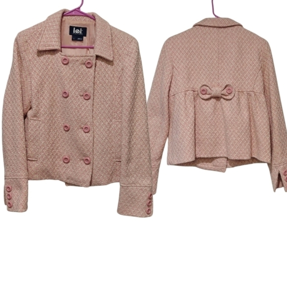 lei Jackets & Blazers - Y2K Sabrina Carpenter Lei Jacket Blazer Large Tweed Pink White Gold Wool Vintage